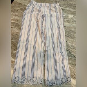 LOVE by GAP Blue Stripe Pants Size M Crochet Hem Cropped Boho Beach